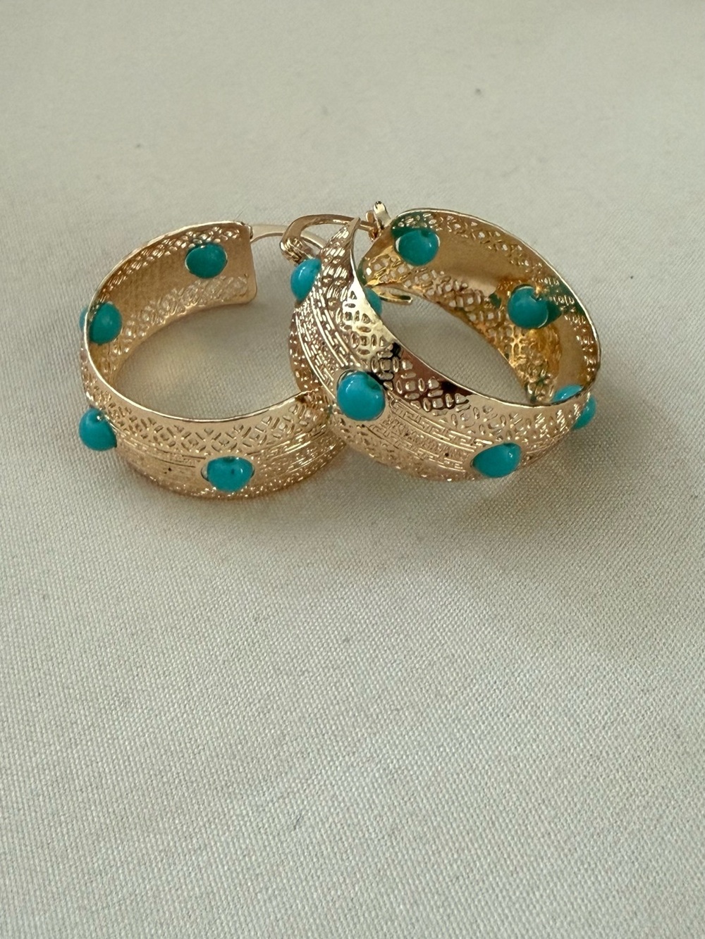 Gold plated Hoop Earrings with Turquoise Accents.